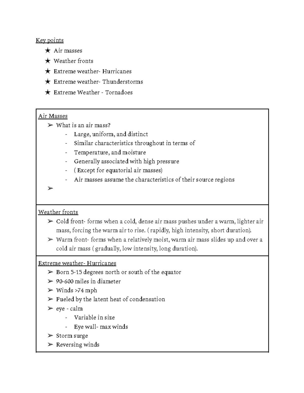 Chapter 8 Physical geography - Key points ★ Air masses ★ Weather fronts ...