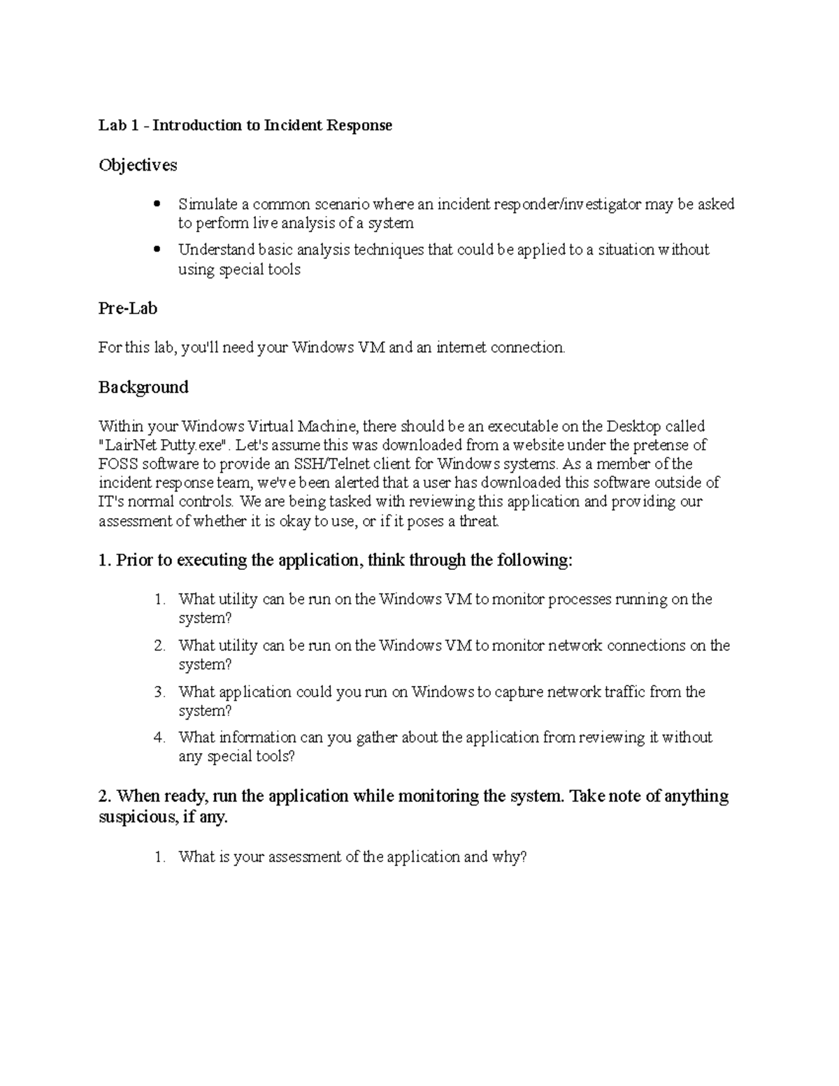 Lab01 - revision - Lab 1 Introduction to Incident Response Objectives ...