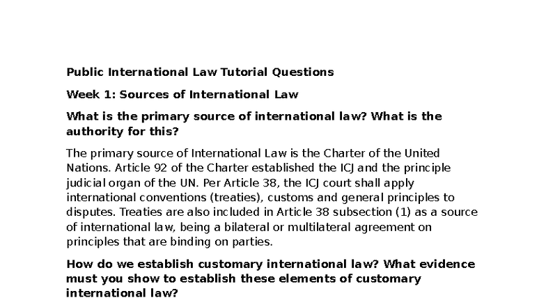 PIL 101: Week 1 Tutorial Questions on Sources of International Law ...