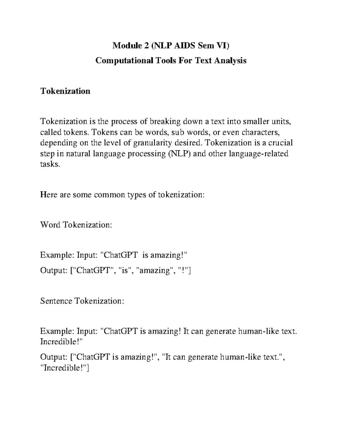 NLP Module 2: Tools & Techniques for Text Analysis and Processing - Studocu