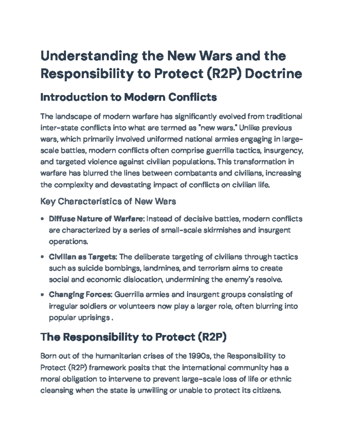 Analyzing New Wars and the R2P Doctrine: A Modern Conflict Study - Studocu