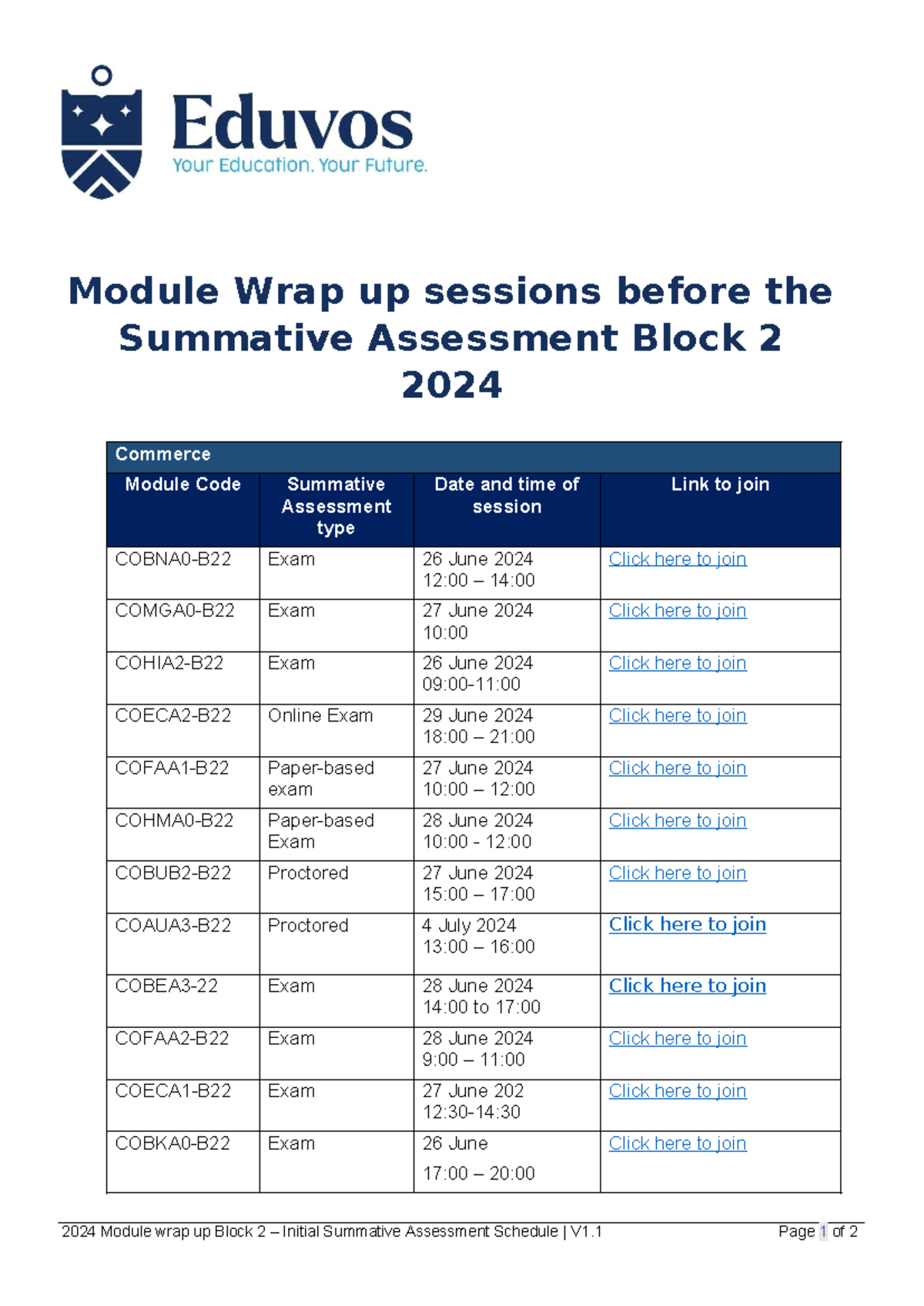 2024 Commerce Module Wrap-up Block 2 Summative Exam Schedule - Studocu