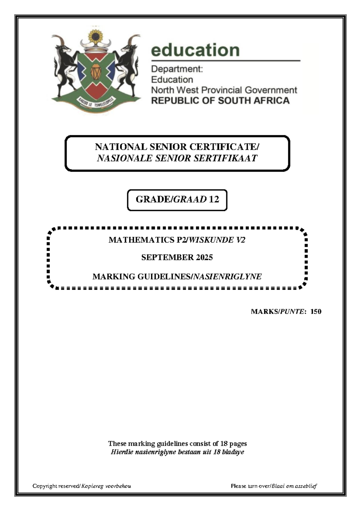 NSC/NSS Grade 12 Mathematics P2 Marking Guidelines - September 2025 ...