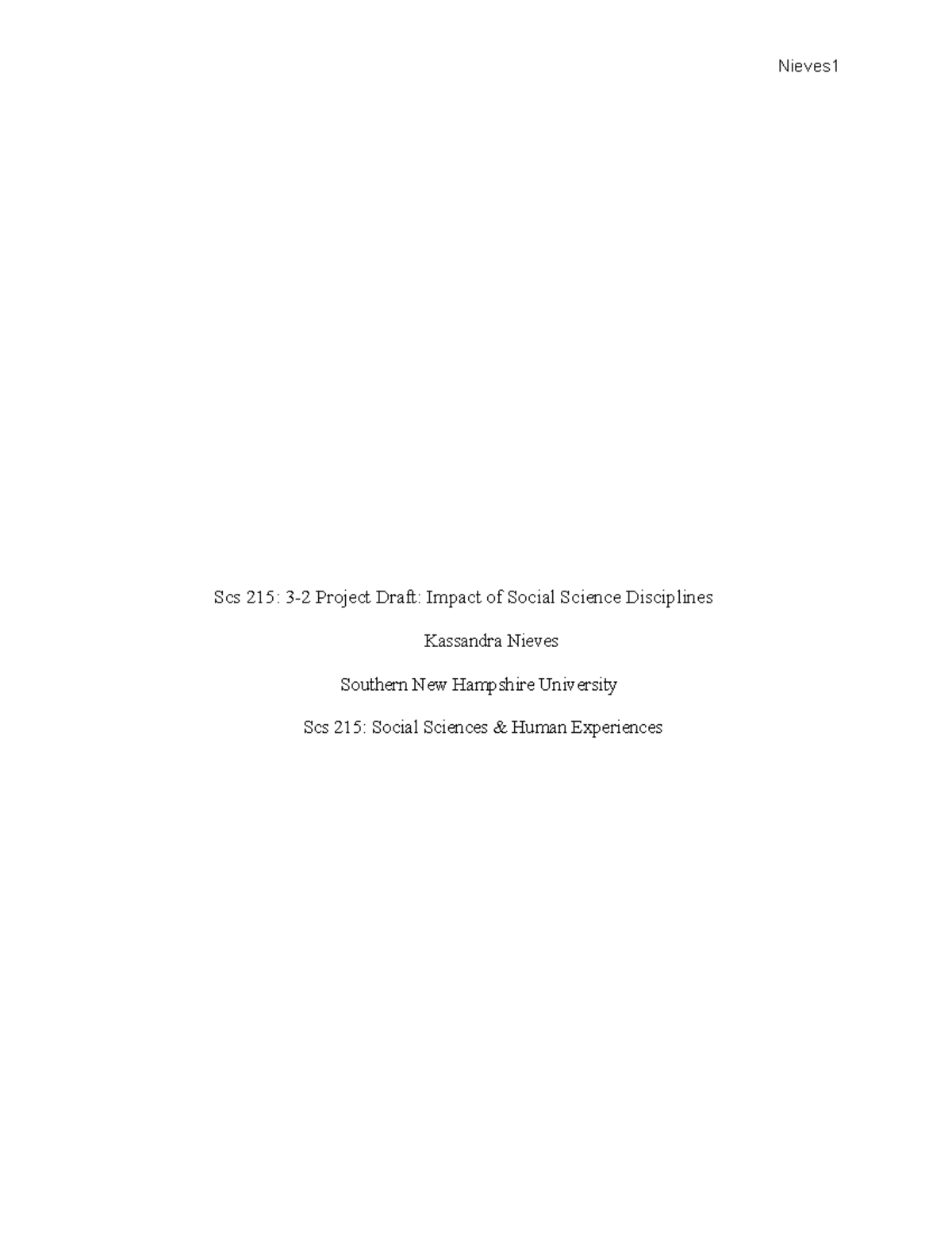 SCS 215: Project Draft on Social Science Disciplines Impact - Studocu
