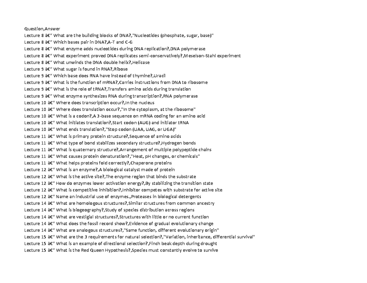 Biology 101 Lecture Notes: Key Concepts from Lectures 8-15 - Studocu