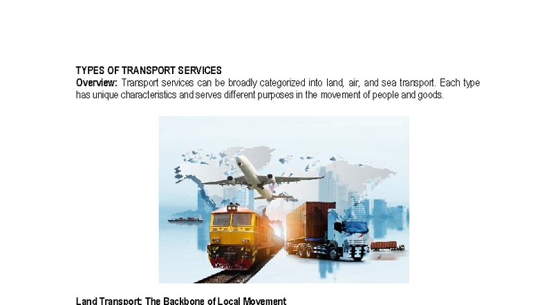 TYPES OF TRANSPORT SERVICES: Module 1 Lesson Overview - Studocu