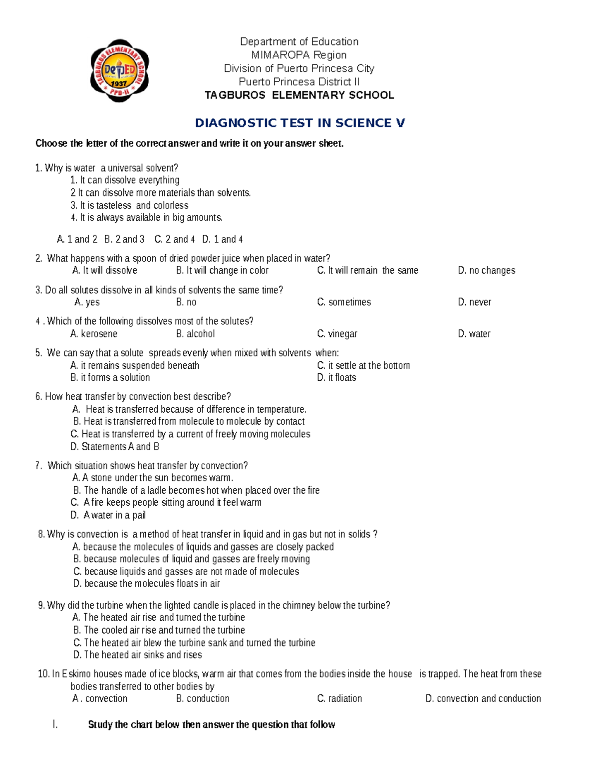 Pre-Test in Science 5: Diagnostic Assessment for Students - Studocu