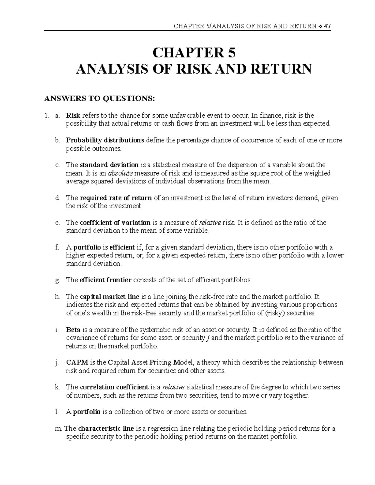 Ch 05 - Summary of Risk and Return Concepts and Key Takeaways - Studocu