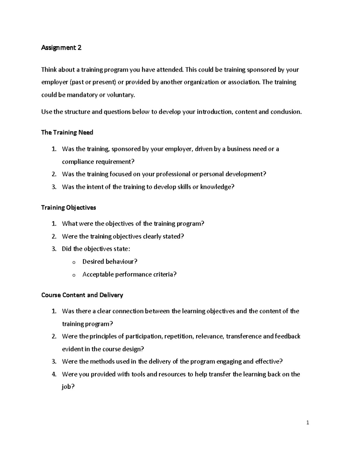 Assignment 2: Training Program Analysis & Improvement Guidelines - Studocu
