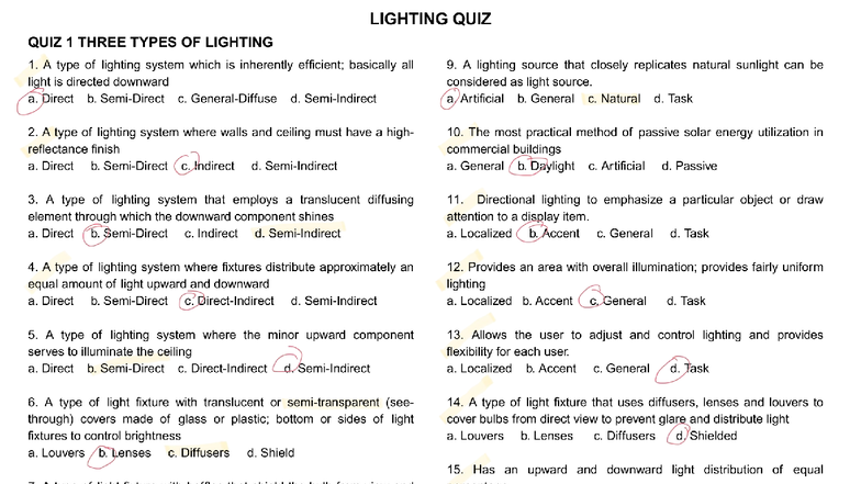 Lighting & Acoustic Quiz 1: Types of Lighting and Sound Concepts - Studocu