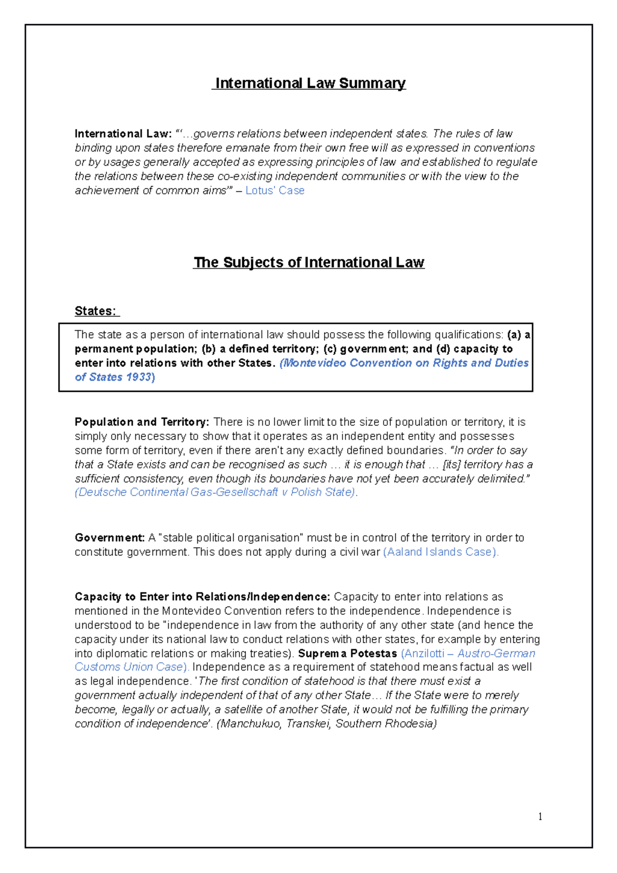 International Law Overview: Key Principles and Treaties Notes - Studocu