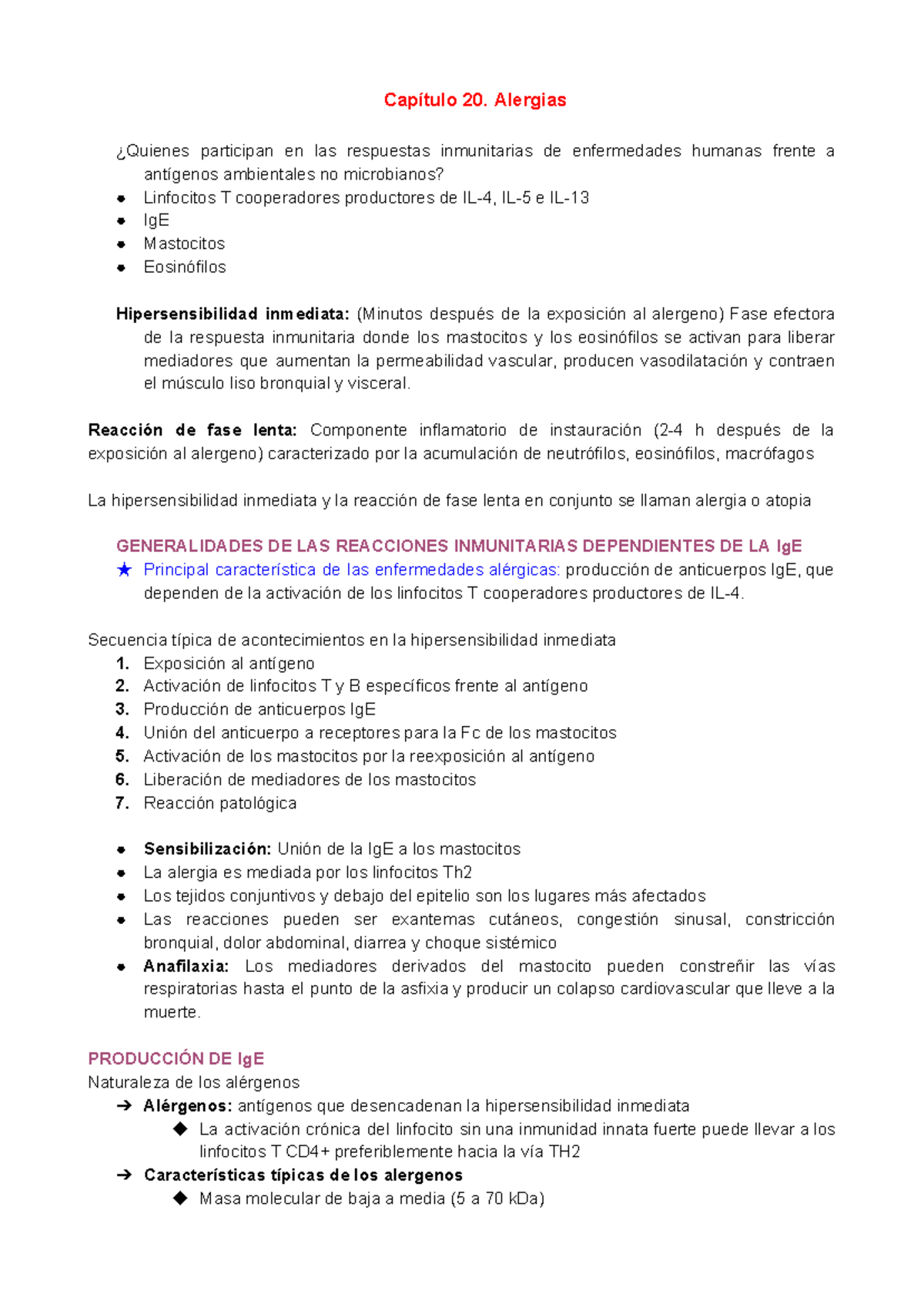 Resumen Abbas Capítulo 20 Y 21 Alergias Y Respuestas Inmunitarias