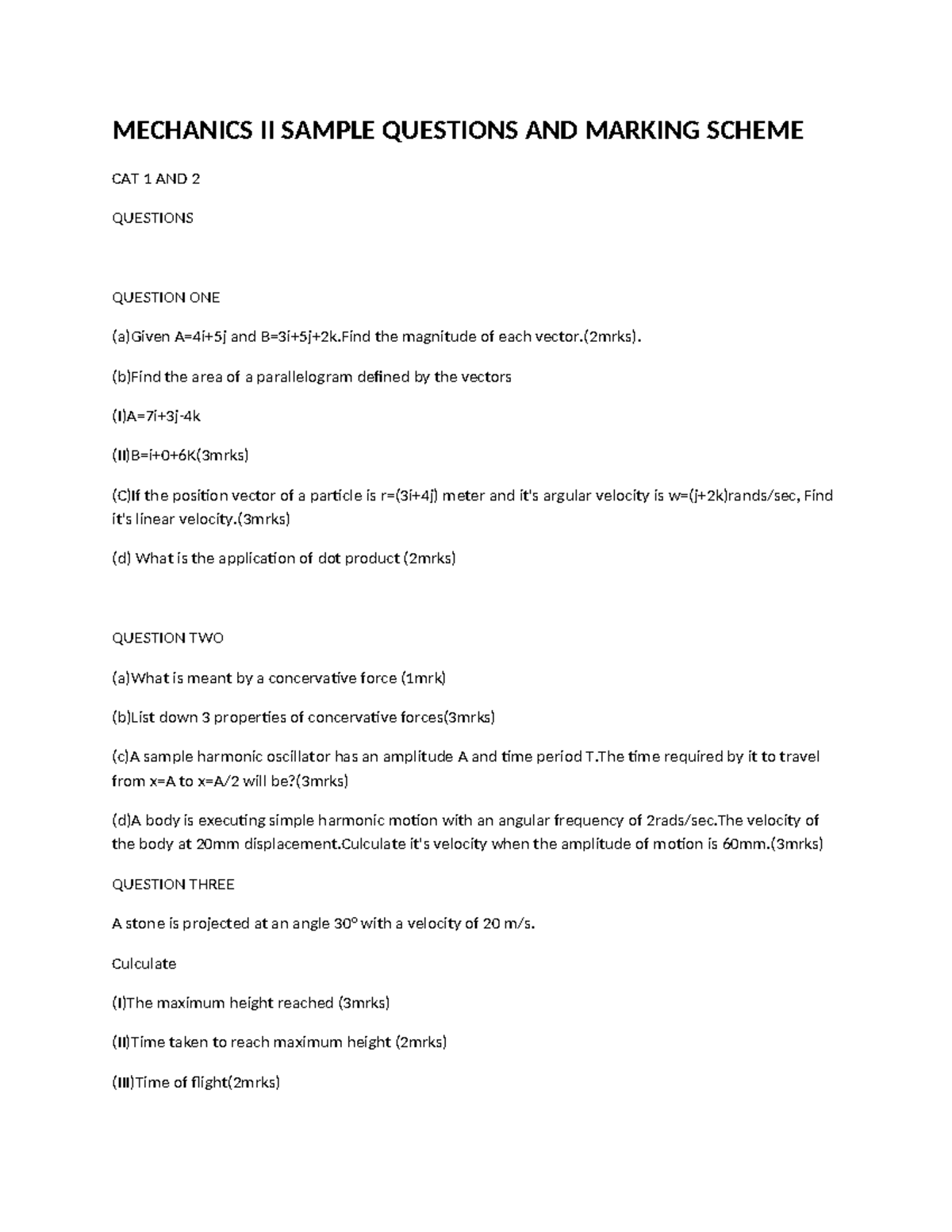Mechanics II Final Exam Sample Questions & Answers Set - Studocu