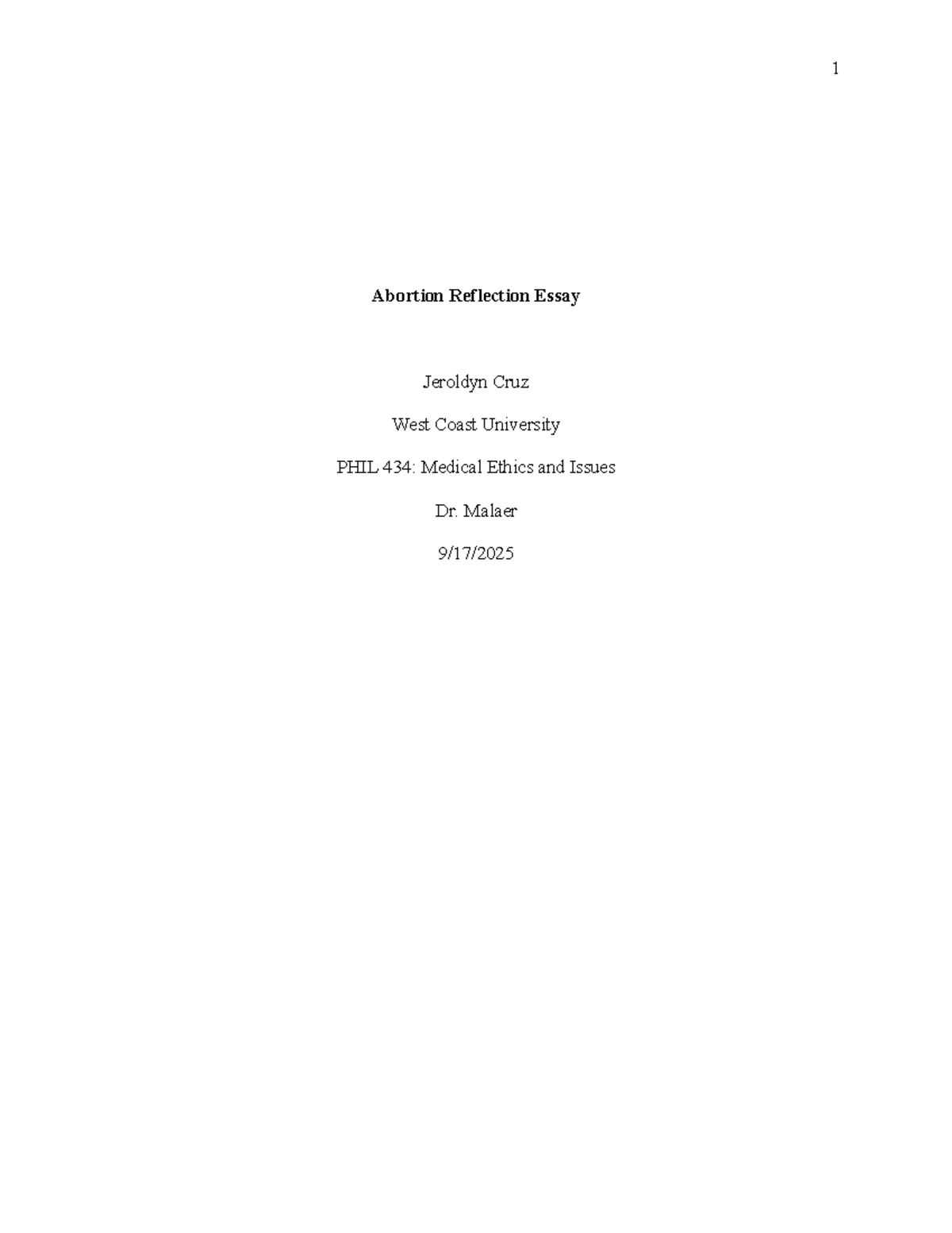 PHIL 434: Abortion Reflection Essay - Ethical Perspectives and Autonomy ...