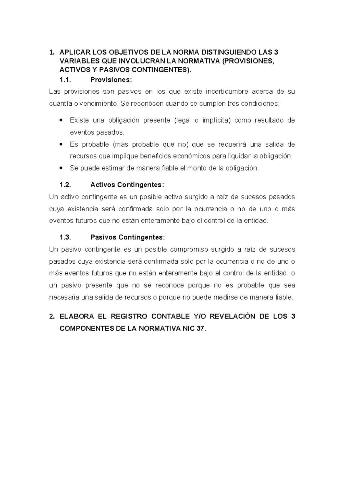 Tarea Académica II: Análisis de NIC 37 y sus 3 Componentes Normativos - Document Preview