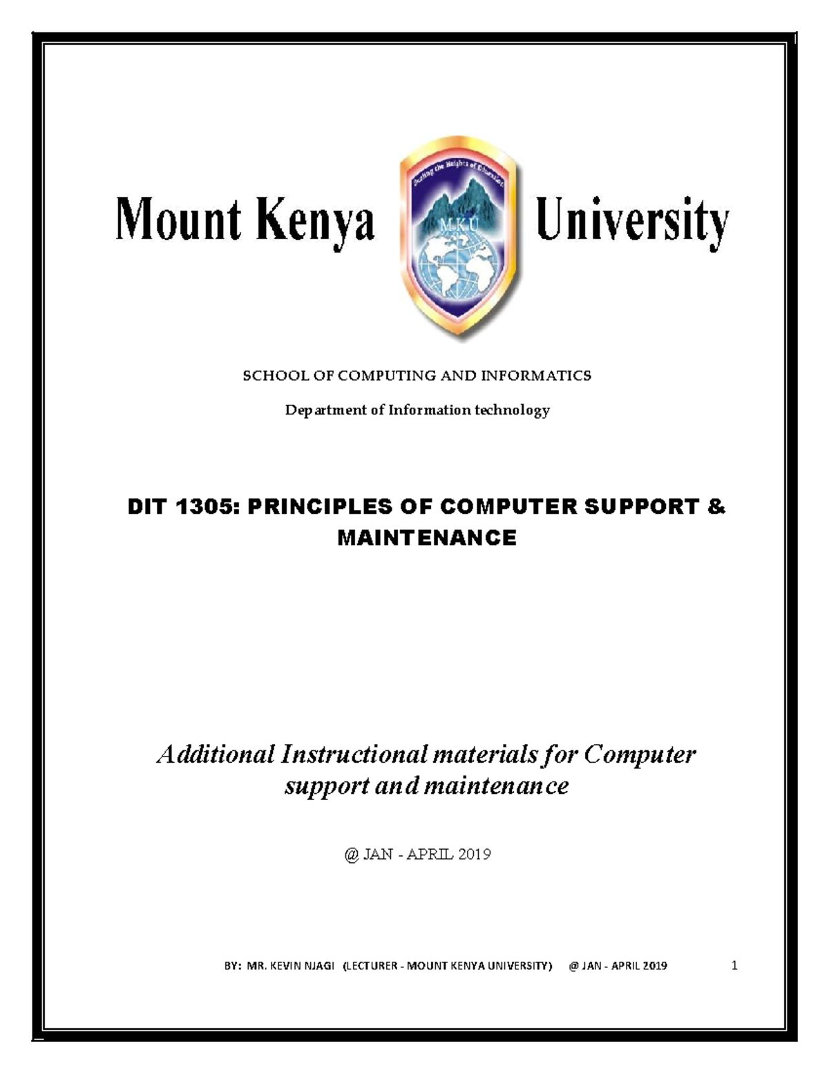 DIT 1305: Principles of Computer Support & Maintenance Notes - Studocu