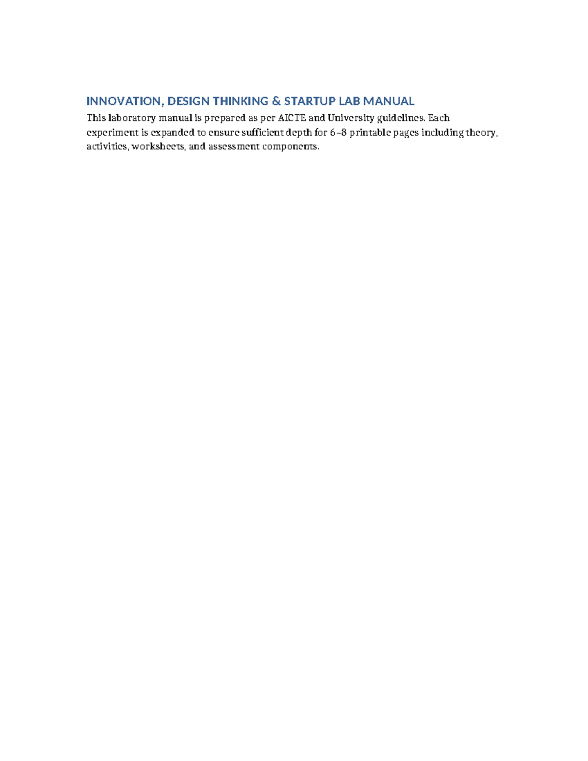 Expanded Innovation Design Thinking Startup Lab Manual (IDT 101) - Studocu