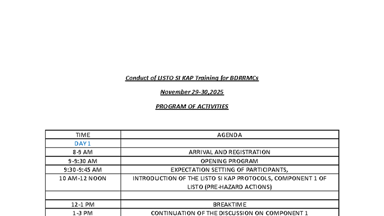 Program Guide Listo SI KAP - Conduct of LISTO SI KAP Training for ...