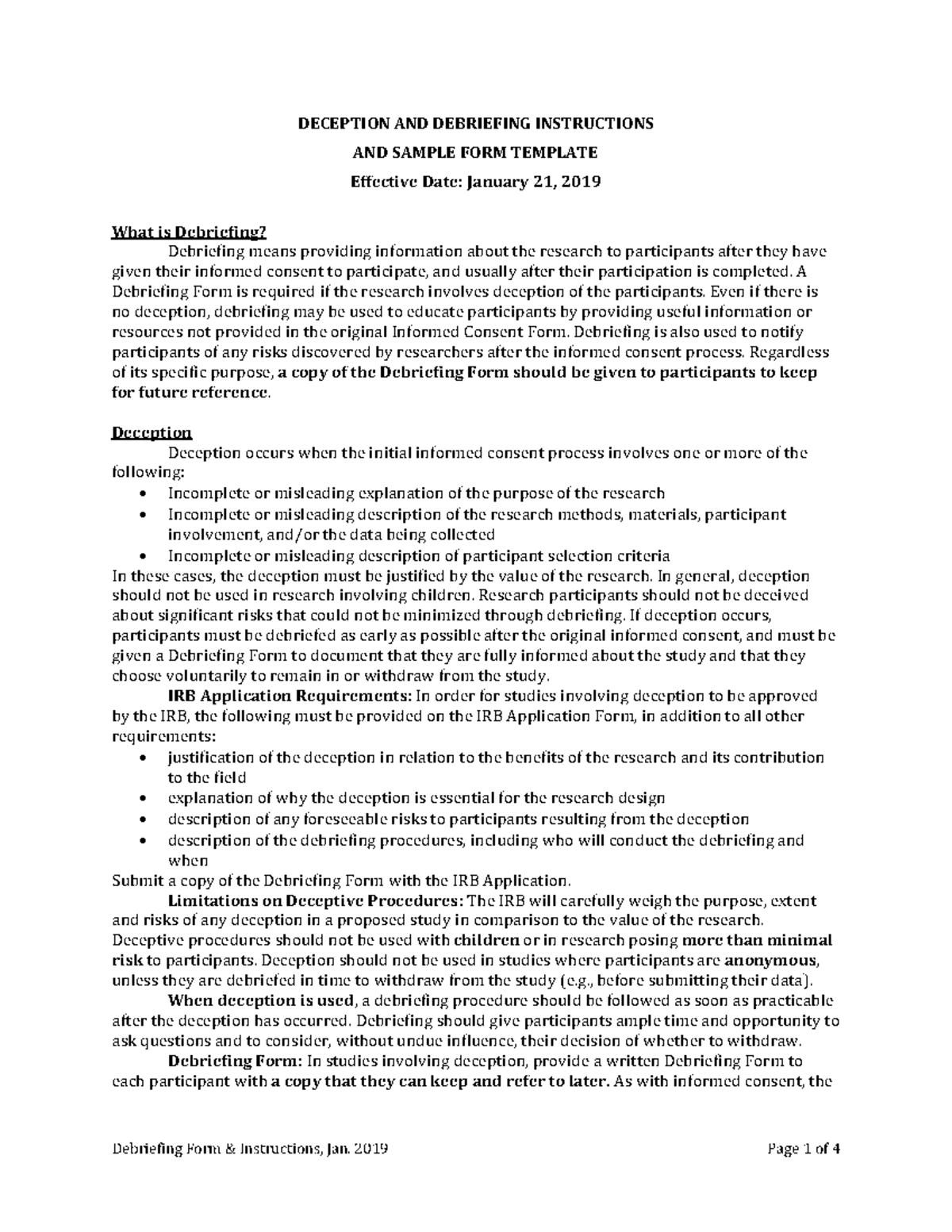 Debriefing Form Template for Research Deception Guidelines - Studocu