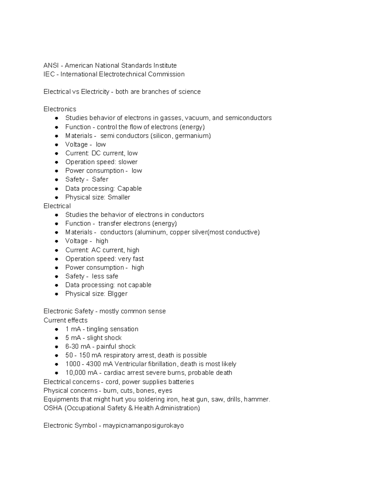 Electronics Overview: ANSI & IEC Standards in Electrical Science - Studocu