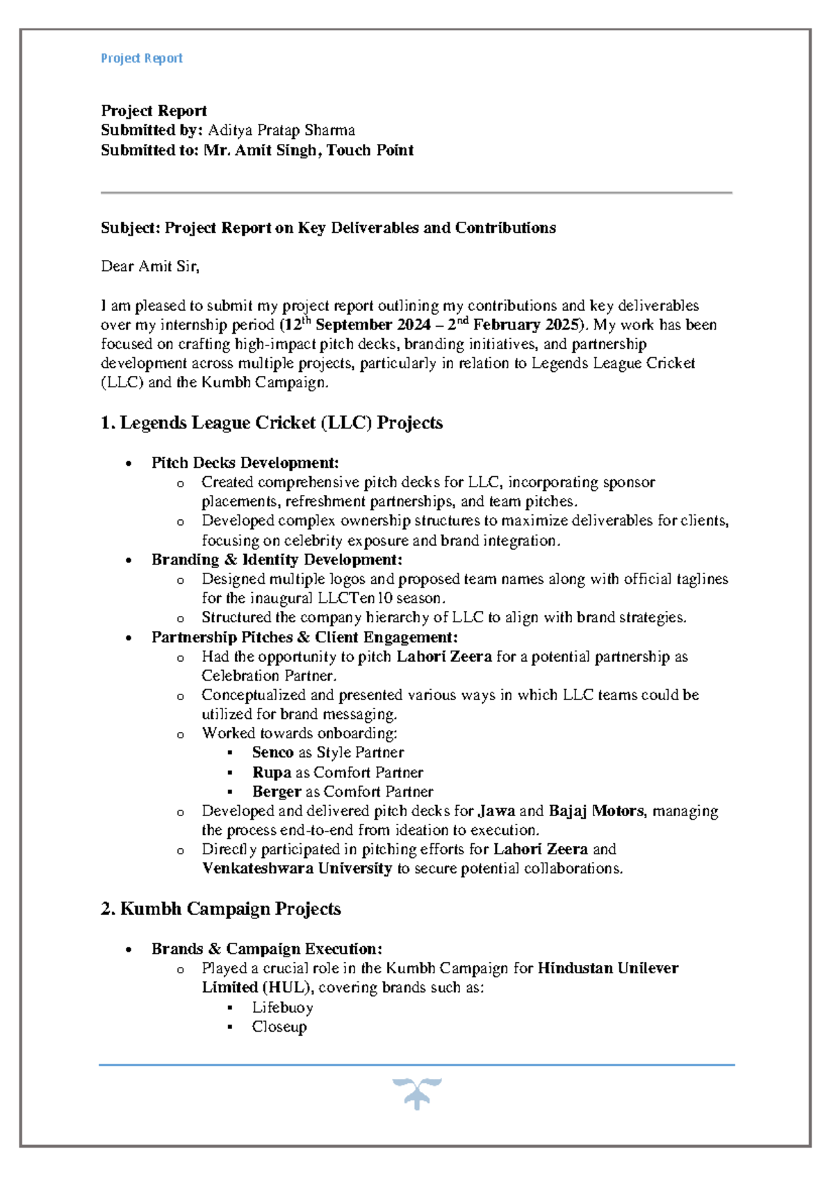 Project Report on Key Deliverables & Contributions (Internship) - Studocu