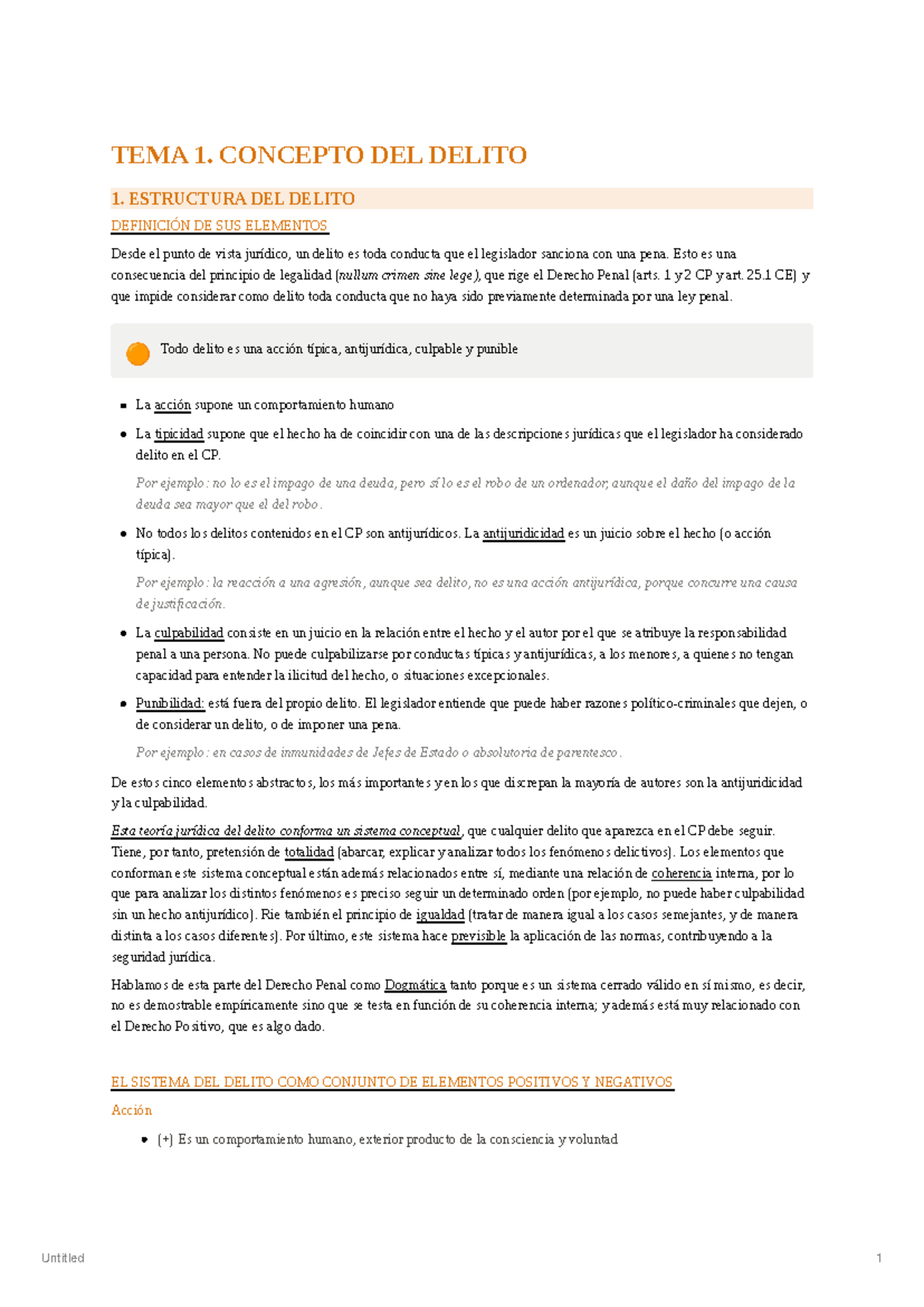 TEMA 1: CONCEPTO Y ESTRUCTURA DEL DELITO EN DERECHO PENAL (CP) - Studocu