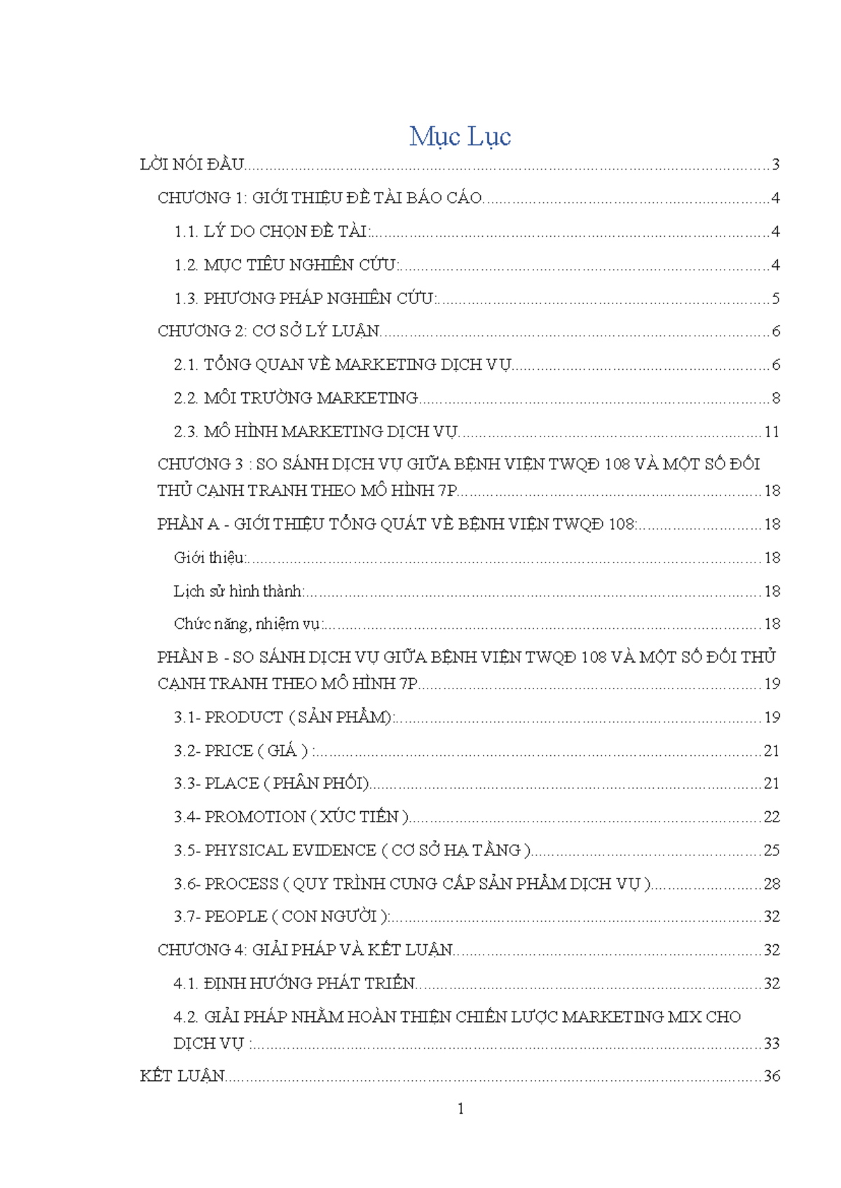 Tiểu luận Marketing Dịch Vụ: Phân Tích Bệnh Viện TWQĐ 108 và 7P - Document Preview