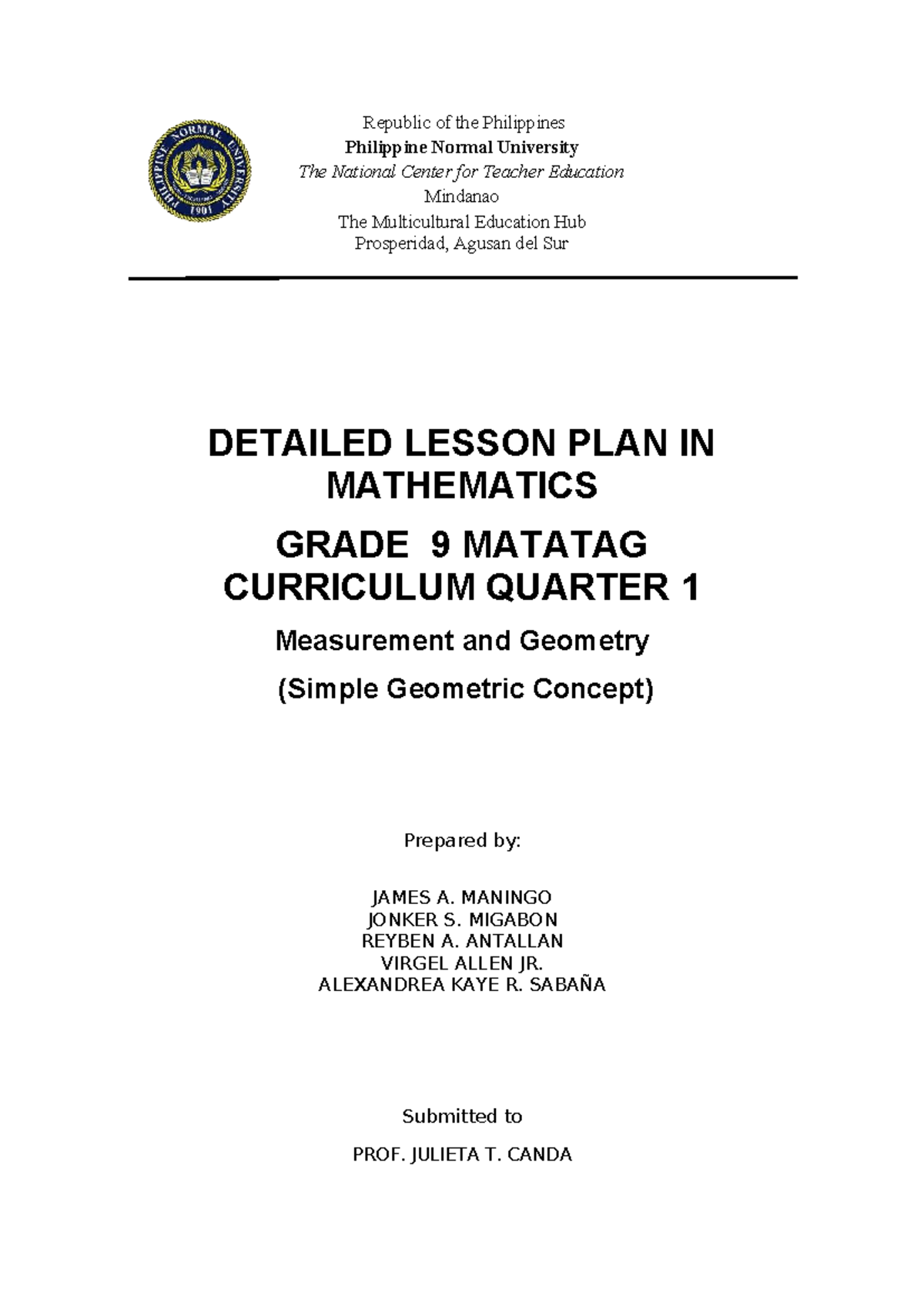 Detailed Lesson Plan in Mathematics G9: Measurement & Geometry Concepts ...