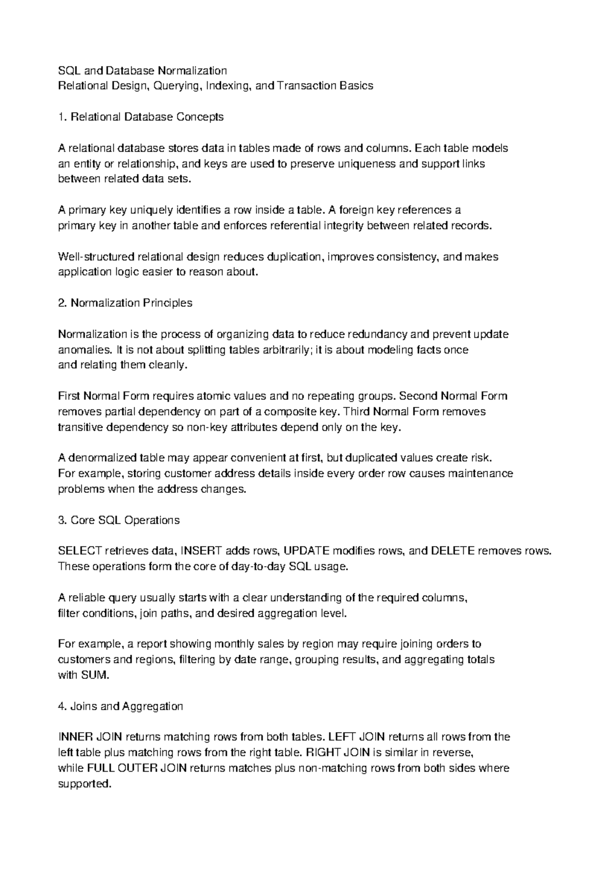 SQL and Database Normalization Study Notes (Course Code: DB101) - Studocu