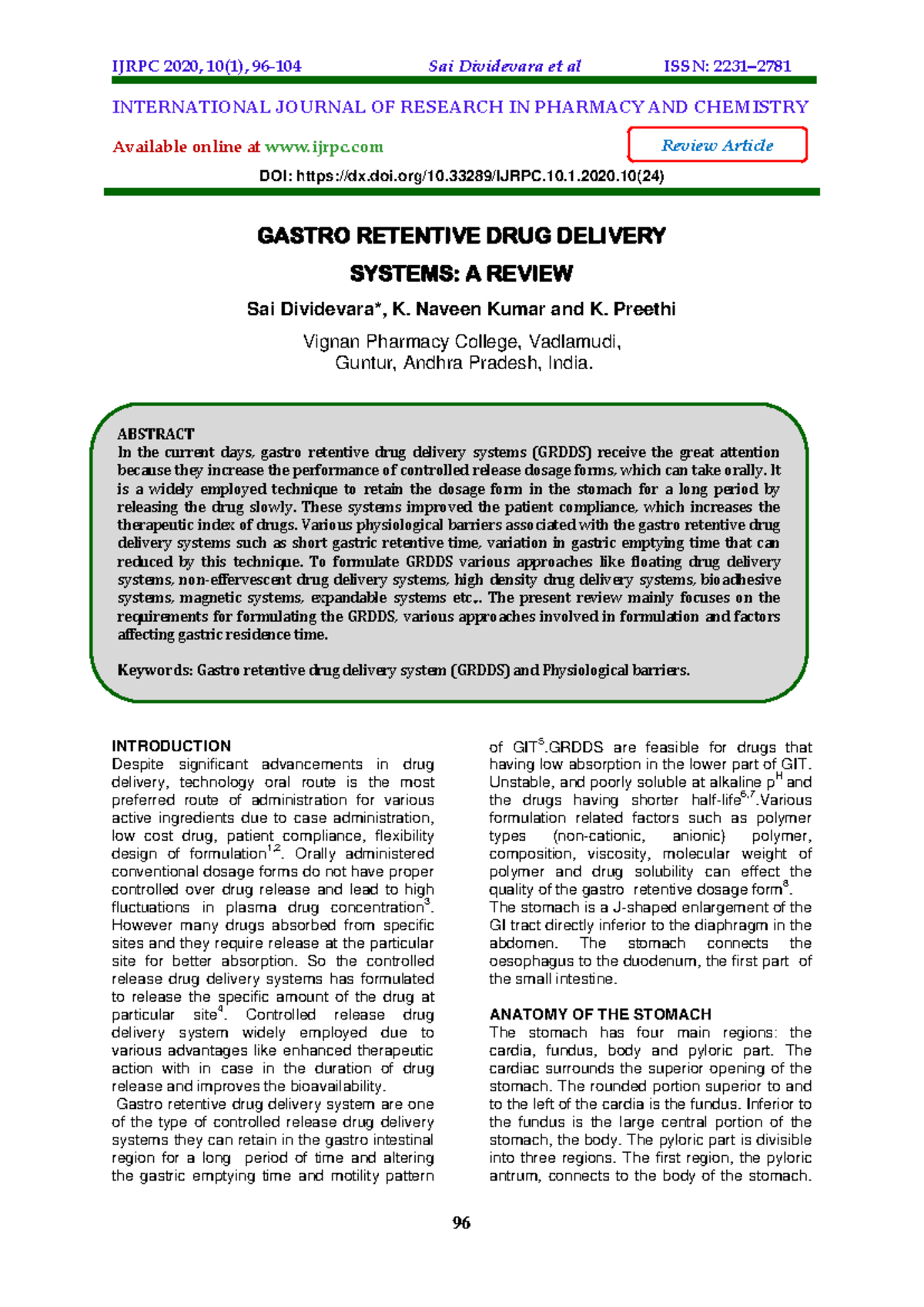 GRDDS: Comprehensive Review on Gastro Retentive Systems - Studocu