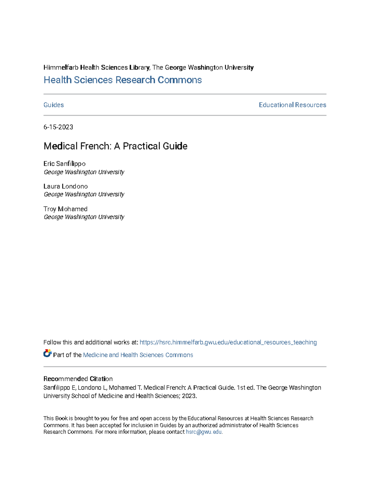Medical French: A Practical Guide for Health Professionals (2023) - Studocu
