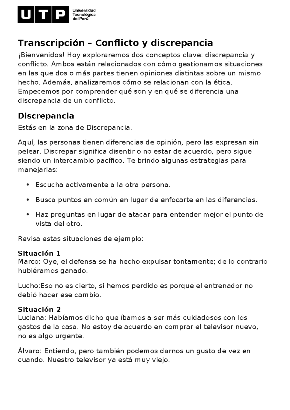 S01 Conflicto y Discrepancia: Estrategias y Ejemplos - Studocu