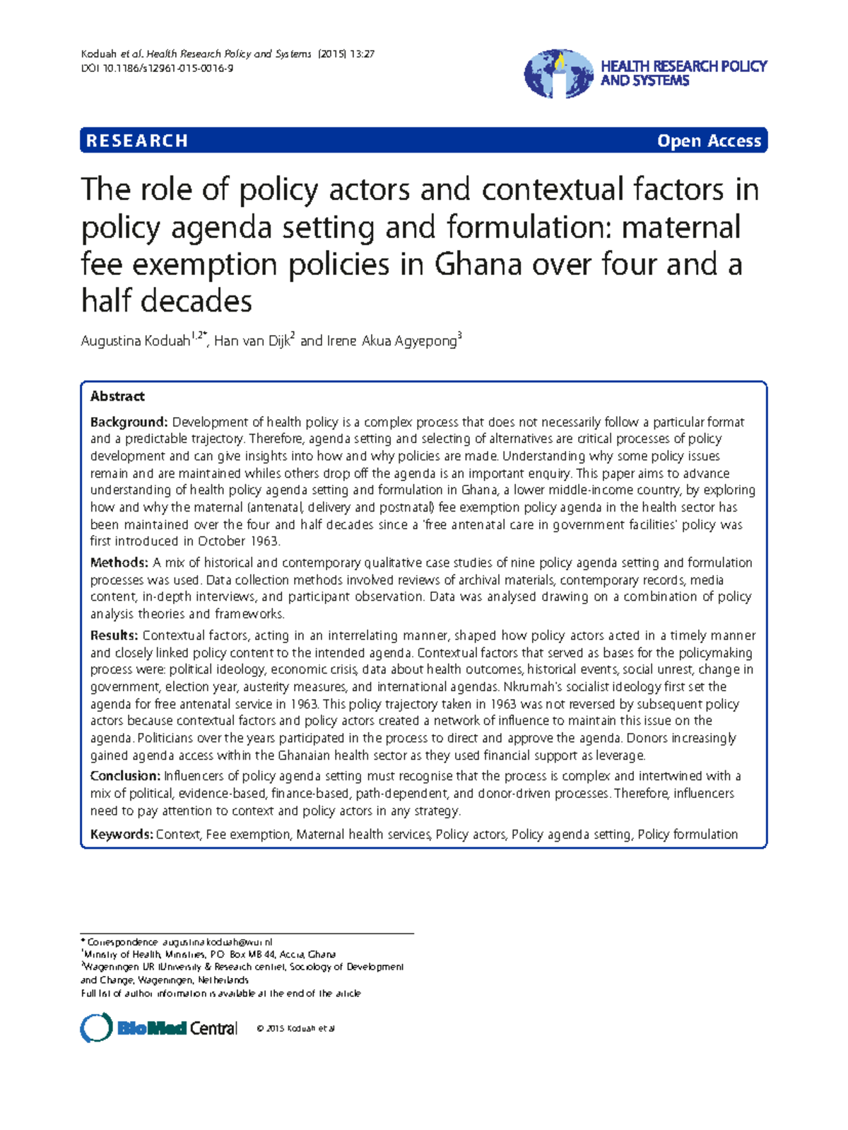 Actors and context in Ghana major - R E S E A R C H Open Access The ...