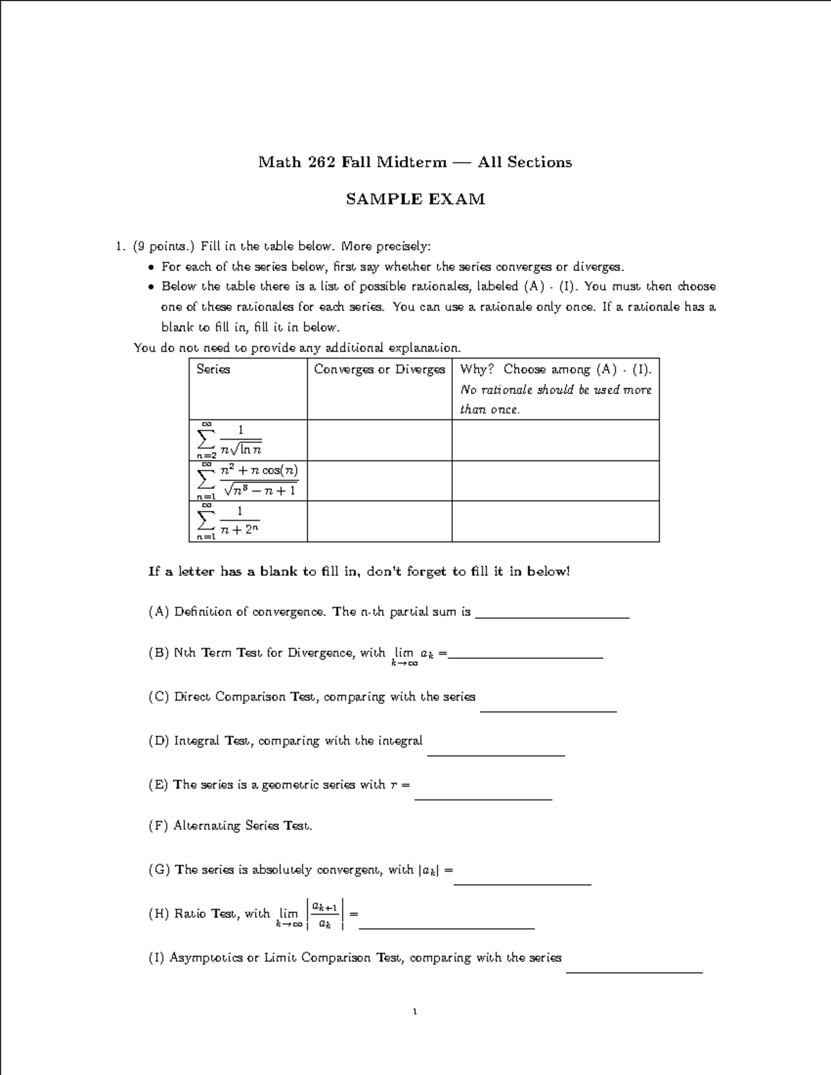 Math 262 Fall Midterm Sample Exam 1 Practice Questions - Studocu