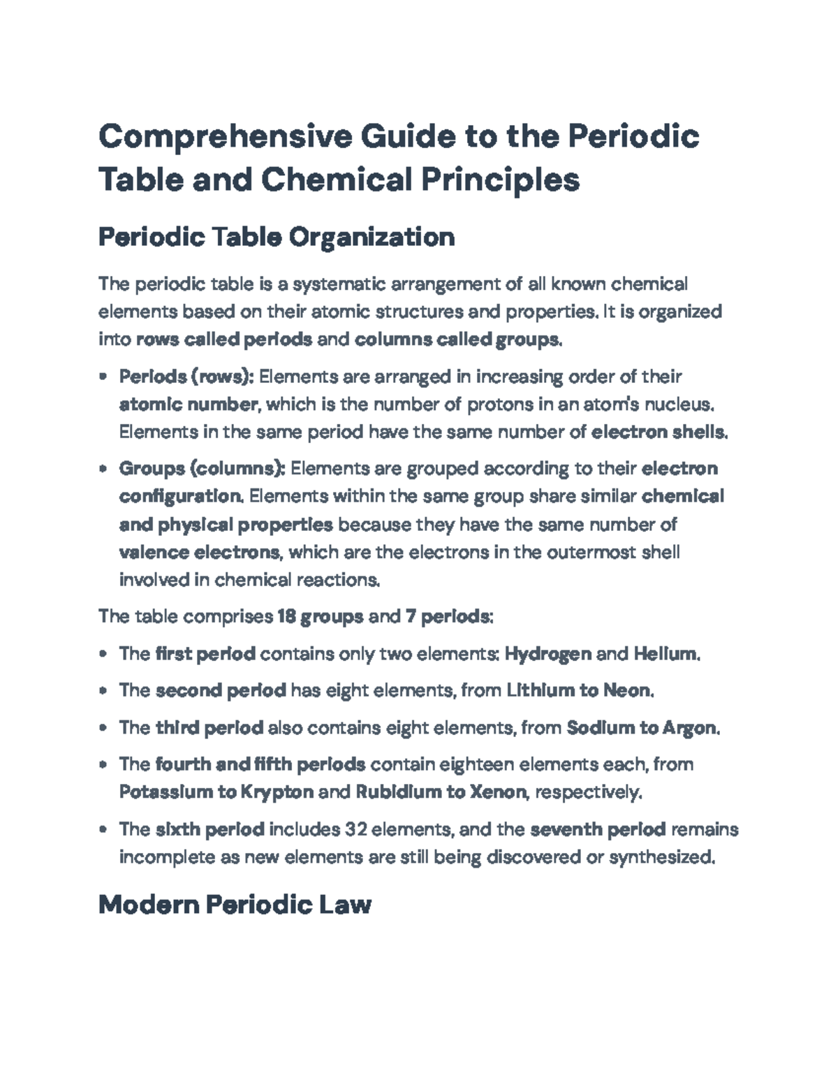 Comprehensive Guide to Periodic Table & Chemical Principles (CHEM 101 ...