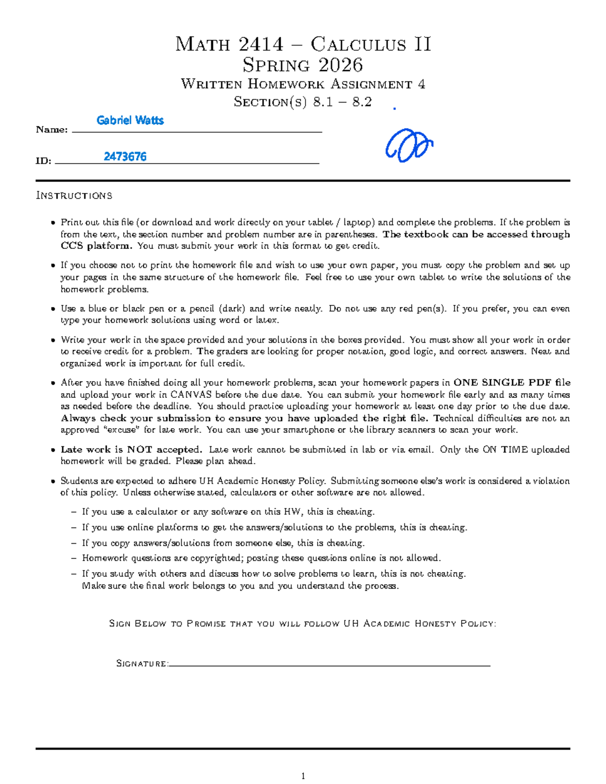 Math 2414 Calculus II Spring 2026 Written Homework Assignment 4 - Studocu