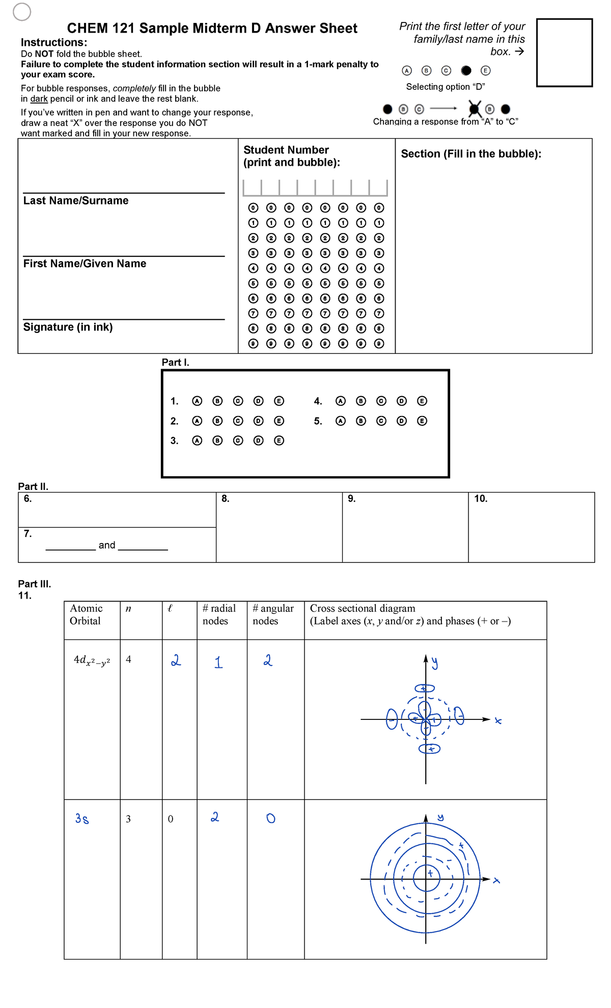 CHEM121 Sample Midterm D Answer Sheet Instructions and Format - Studocu