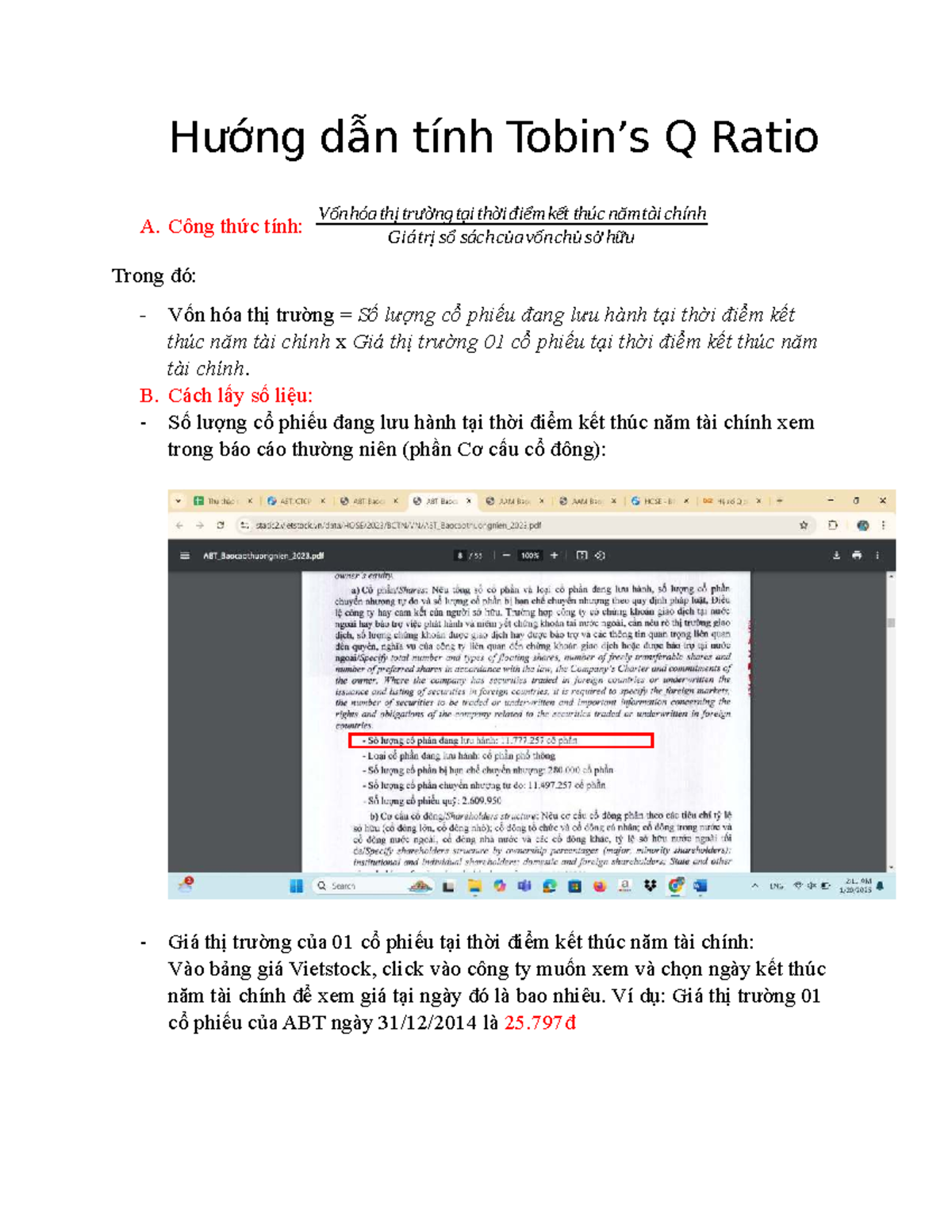 Hướng dẫn tính Tobin Q Ratio - Công thức và Cách lấy số liệu - Studocu