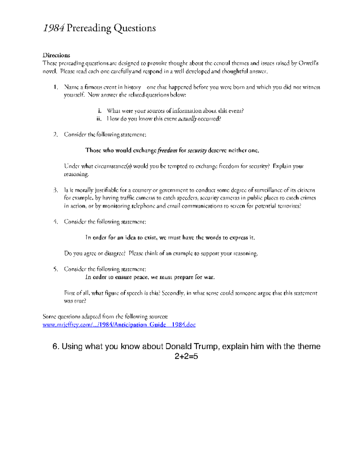 1984-preread - Prereading activity for 1984 - Studocu