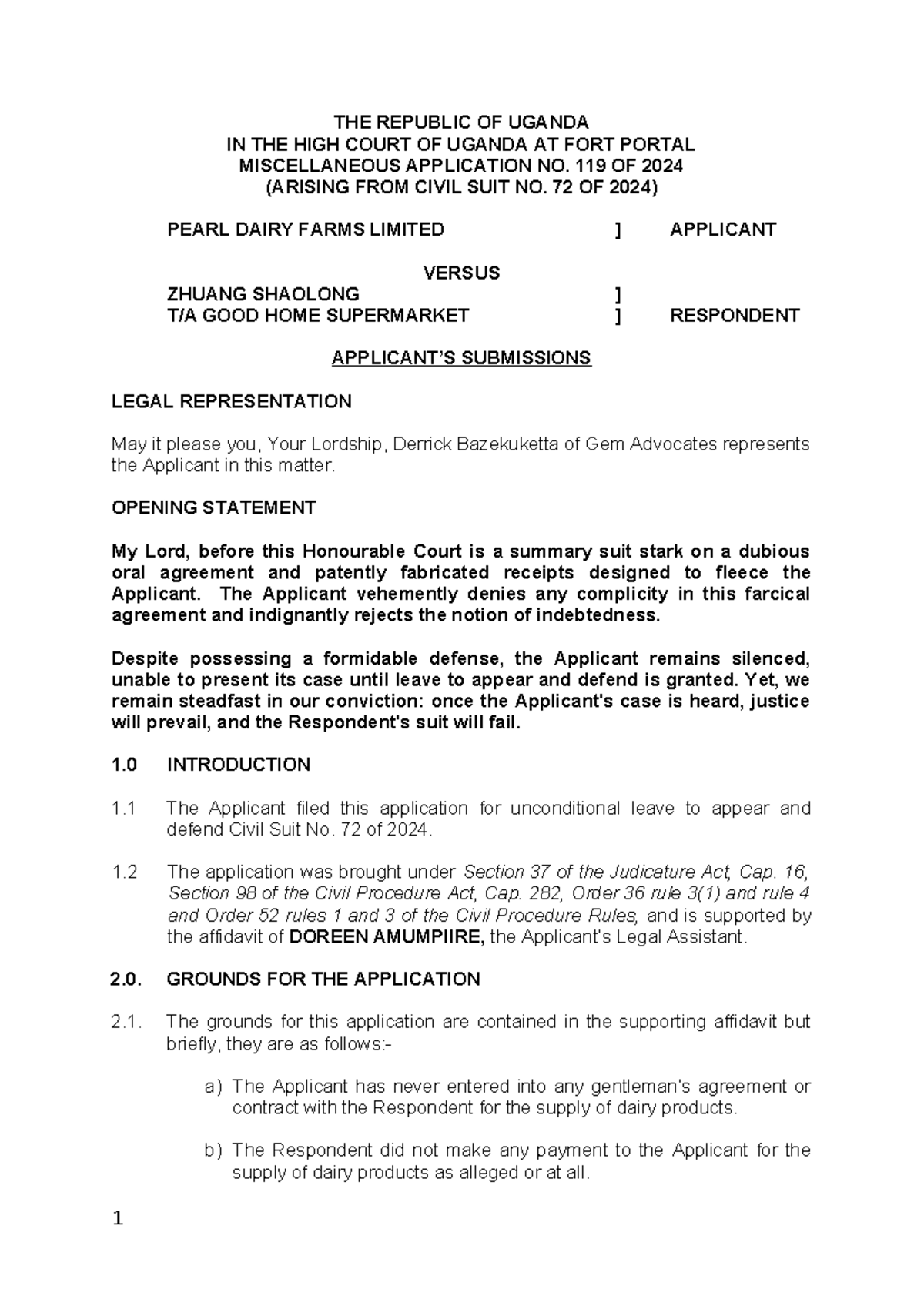Application for Unconditional Leave in Misc App 119 of 2024 - Studocu