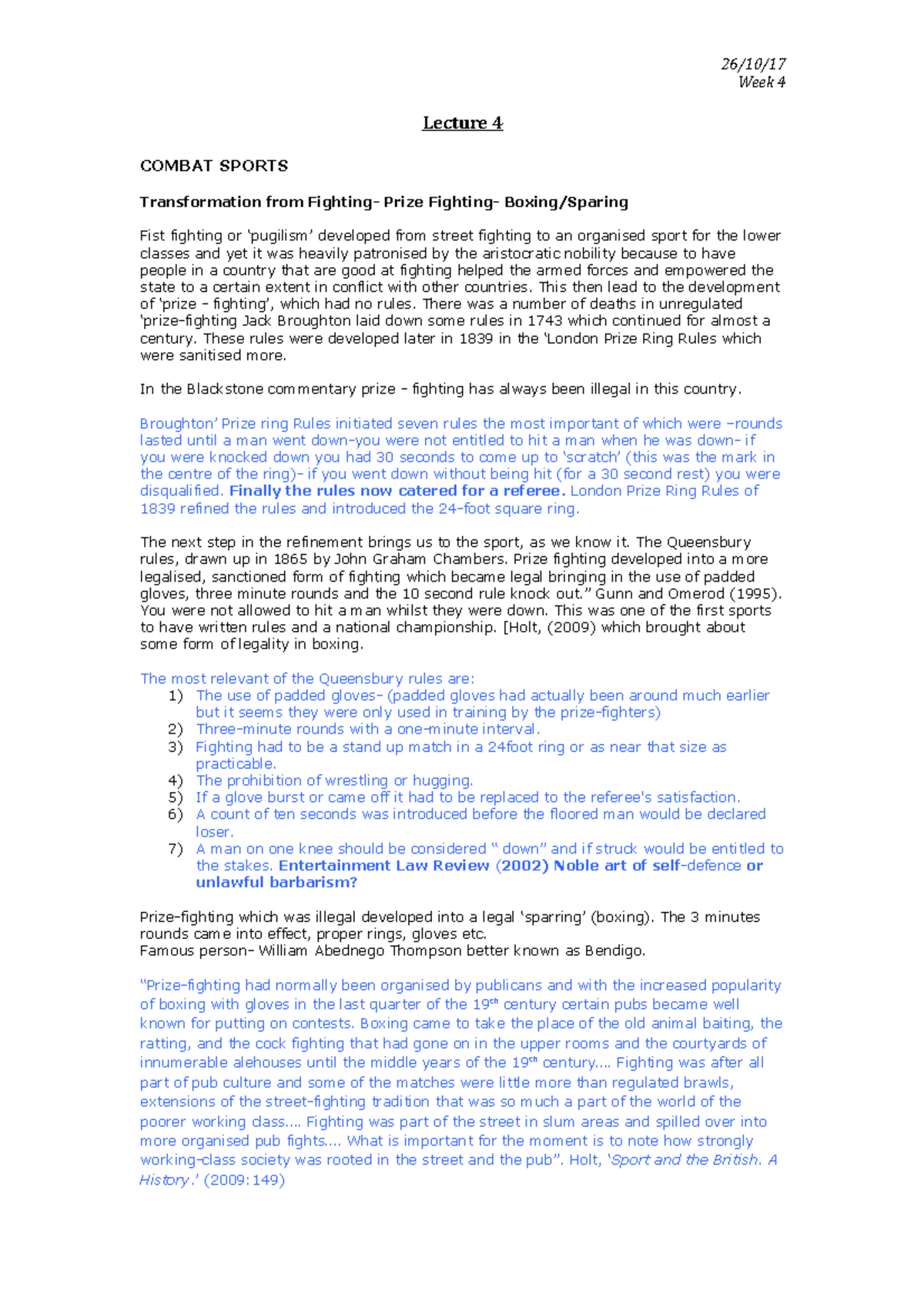 Combat Sports - Lecture Notes 5: Evolution of Fighting Rules - Studocu