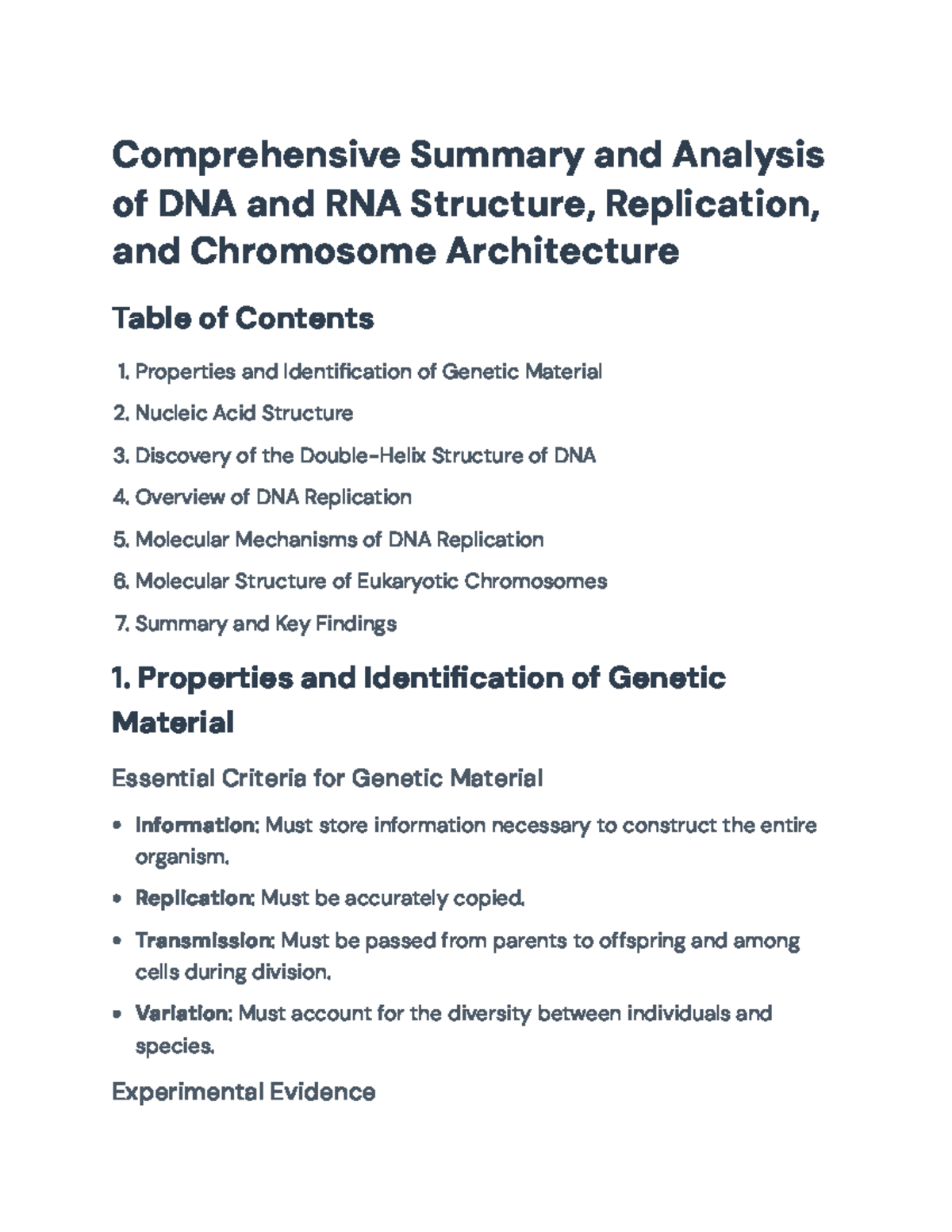 DNA and RNA Structure Overview - BIOL 101 Final Exam Notes - Studocu