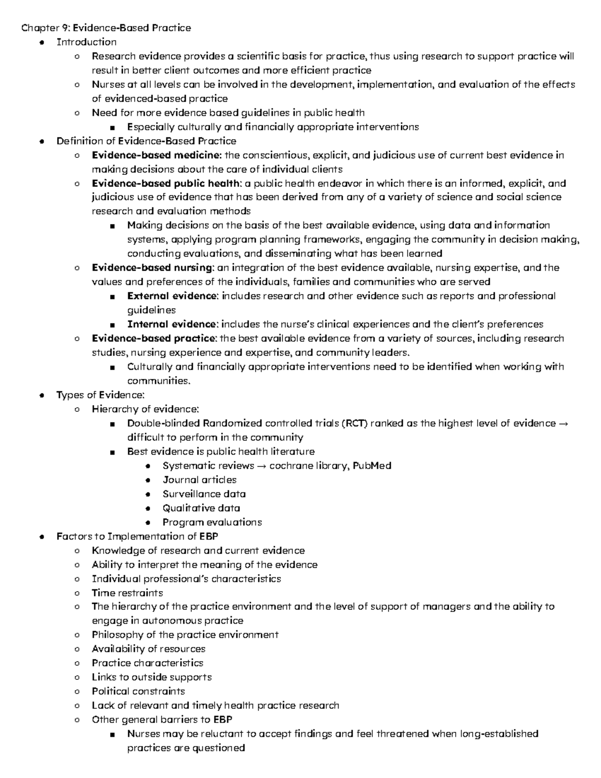 RN406 Exam 2 Study Notes: Evidence-Based Practice in Community Health ...