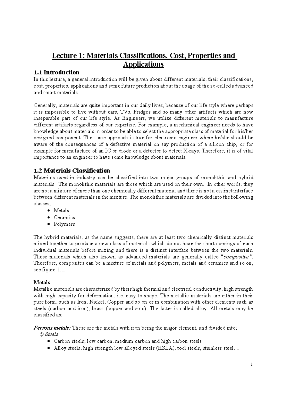 Lecture 1- Materials Classification (P 1-30) - Lecture 1: Materials ...