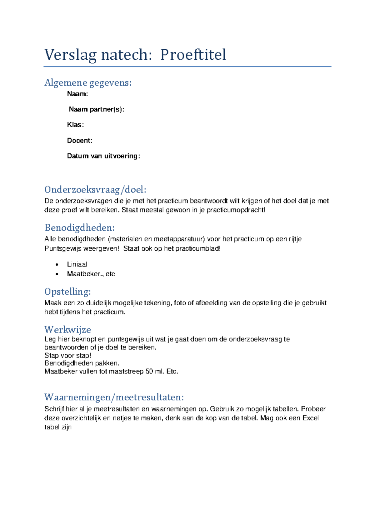 Verslag Natech: Format voor Practicumopdracht en Resultaten - Studeersnel