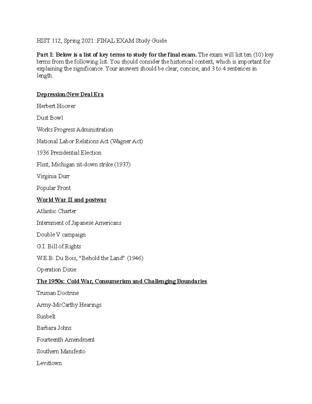 HIST 112 Final Exam Study Guide: Key Terms & Contexts for Success - Studocu
