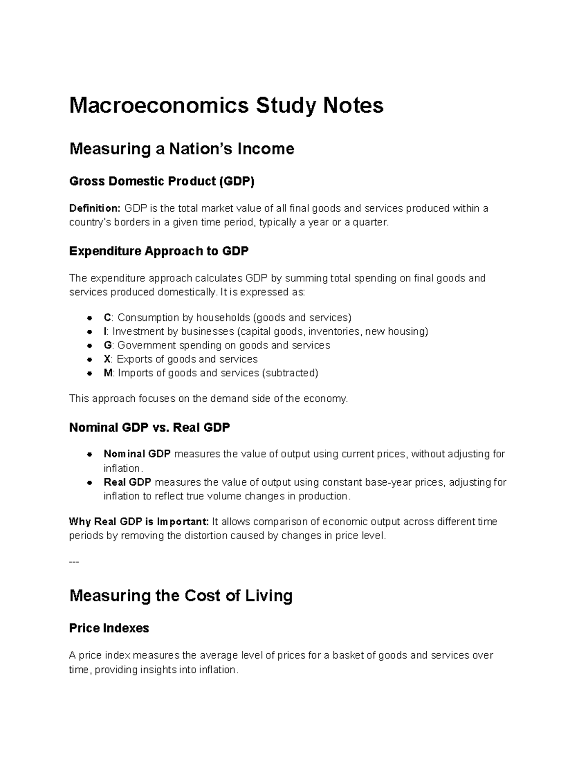 Macroeconomics Study Notes: Measuring Income and Growth - Studocu
