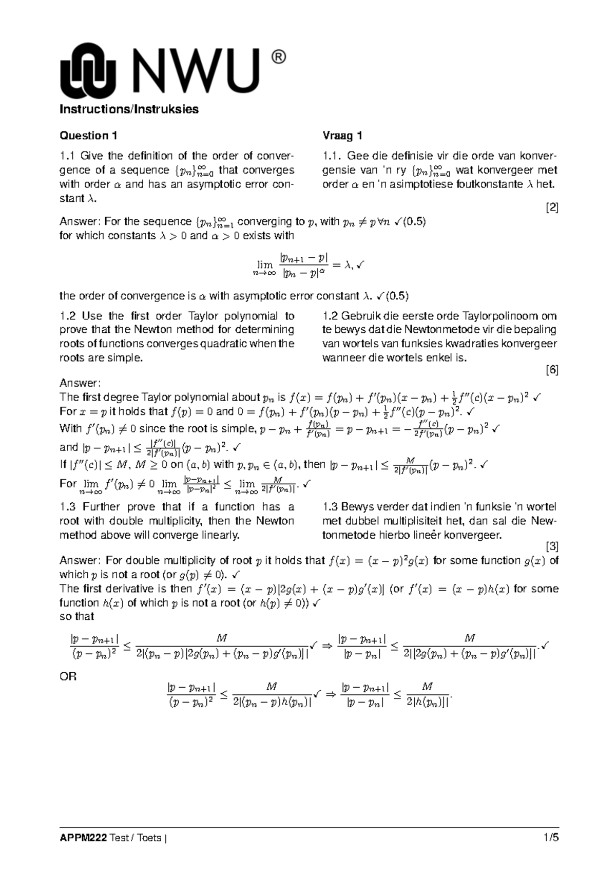 APPM222 Semester Test 2025 Memo: Convergence and Root Finding Methods ...