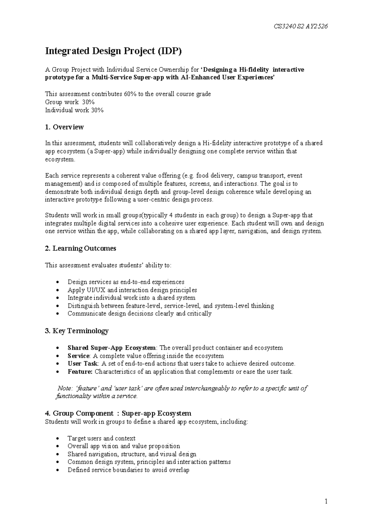 CS3240 S2 AY2526 Integrated Design Project (IDP) Guidelines and ...