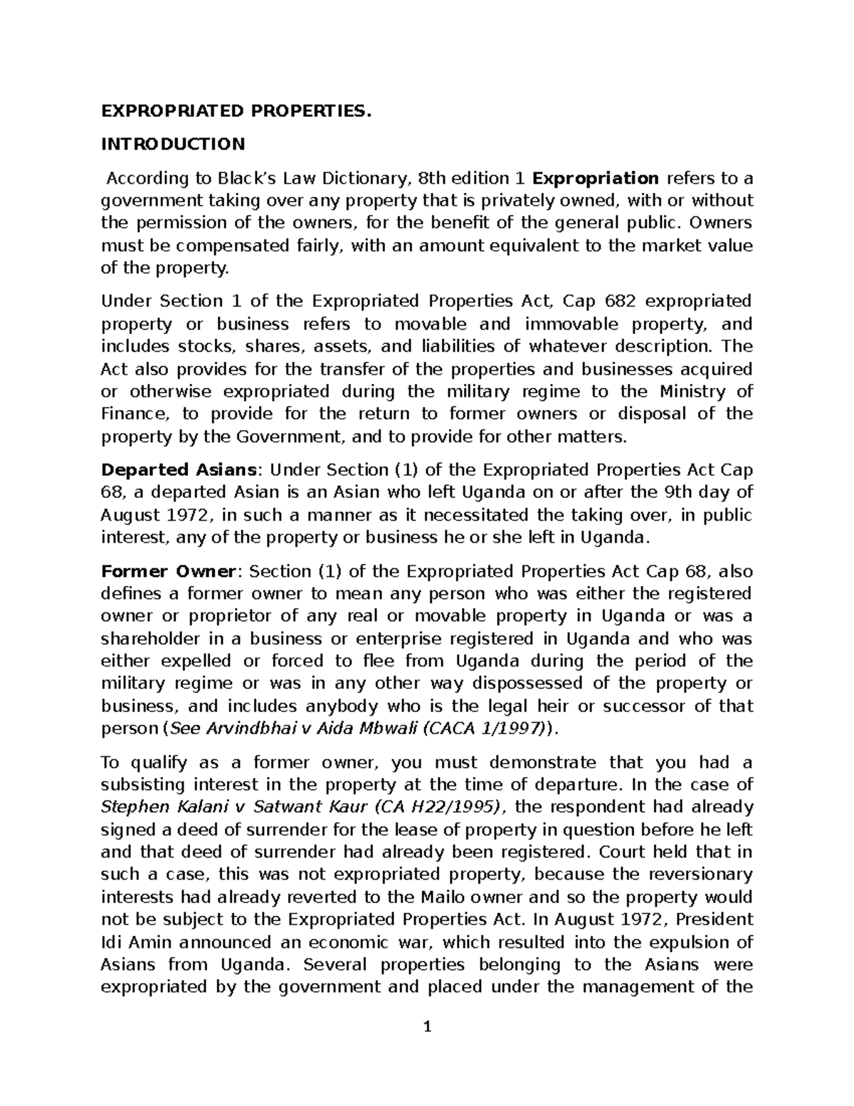 Brief Notes on Expropriated Properties (Law 101) - Studocu